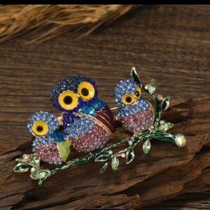 🆕️🦉 MAMA OWL & BABIES RHINESTONE & ENAMEL BROOCH🦉